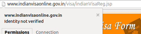 Geen beveiligde verbinding visa aanvraag India