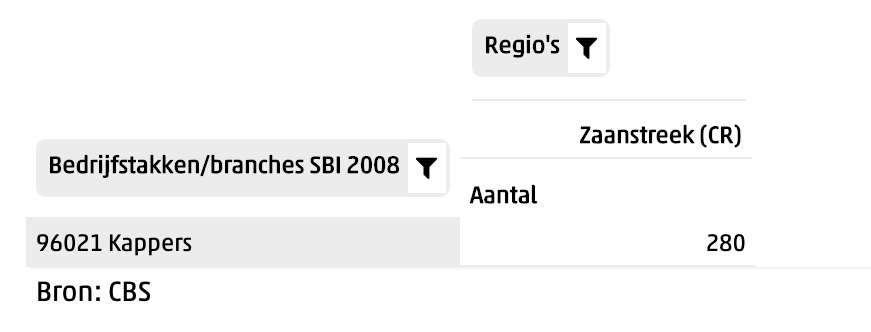 Aantal kappers Zaanstreek opzoeken met CBS data